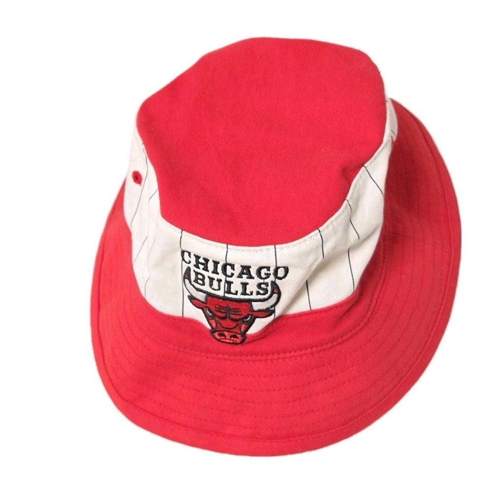 Vintage 90s Chicago Bulls NBA Bucket Hat Mitchell & Ness Pinstripe Adult L/XL - Picture 3 of 11
